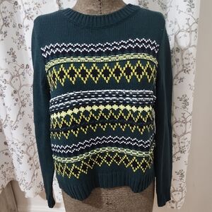 Women's Patterned Sweater - Green and Yellow